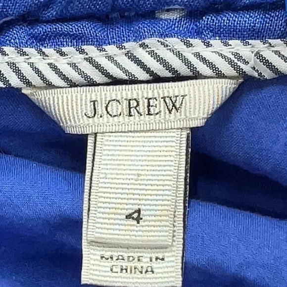 J. Crew Boardwalk Blue Polka Dot 100% Linen Stretchy Pinup Skirt Size 4 Small S - Picture 4 of 6